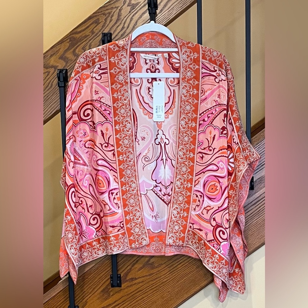 Soft Surroundings Kimono Cardigan Farida Pink Beach Paisley SZ. Sm/Med NWT